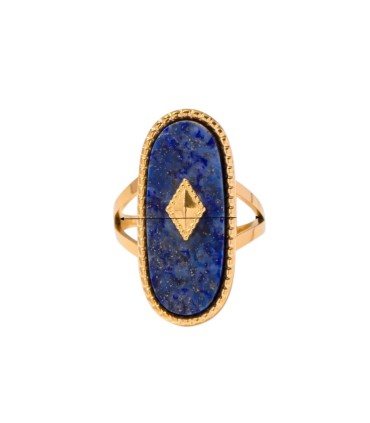 Anello in acciaio dorato ovale con sodalite